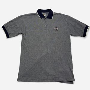 Hard Rock Cafe London Polo Shirt Medium Black White Micro CheckLogo Short Sleeve